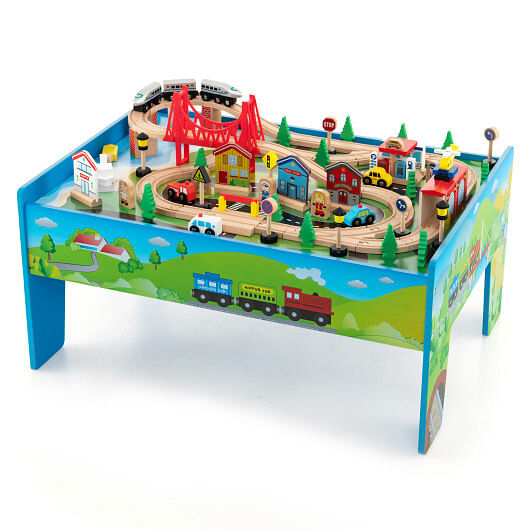 80-Piece Wooden Train Set and Table