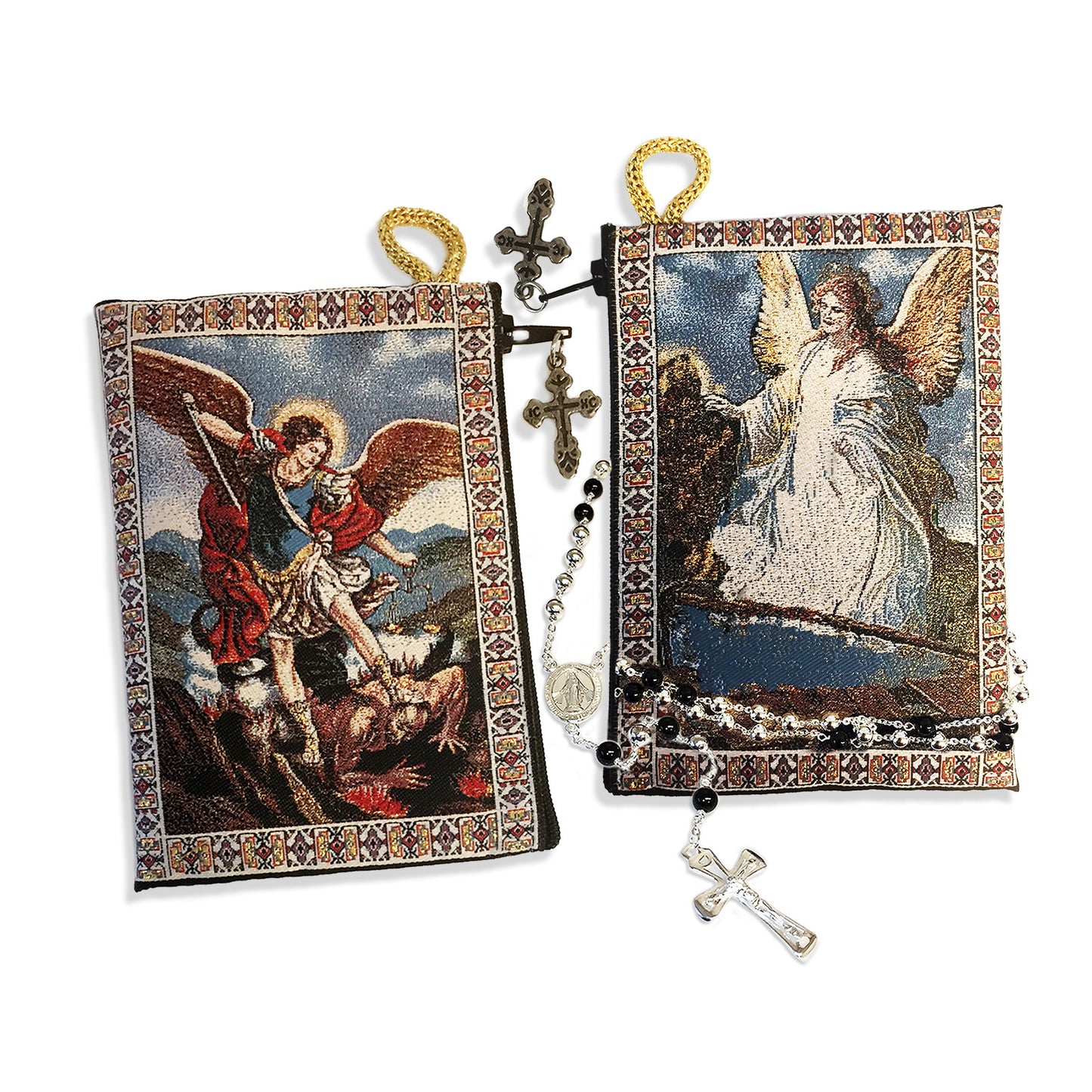 Saint Michael & Guardian Angel Reversible Tapestry Rosary Pouch